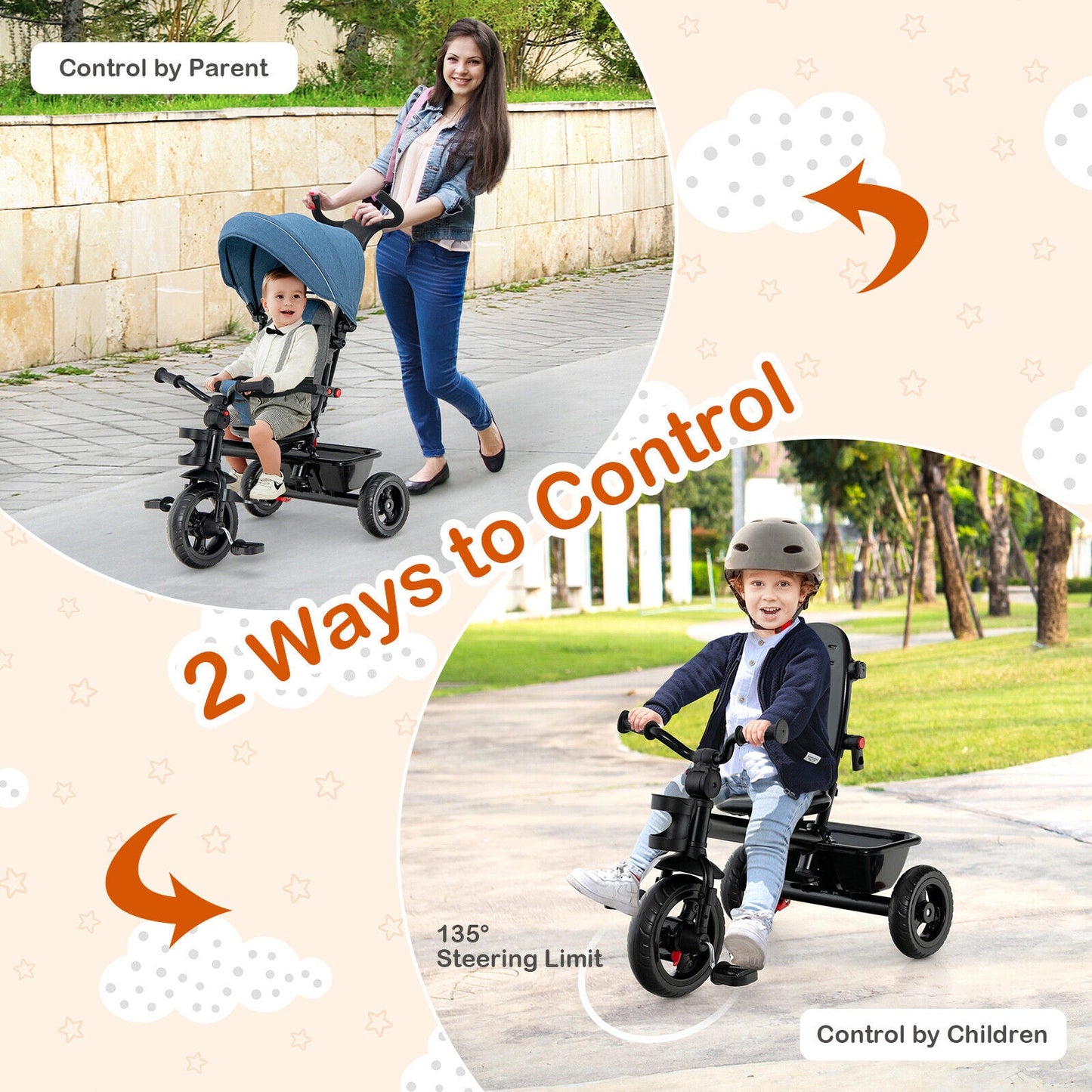 4-in-1 Baby Tricycle Toddler Trike - Blue