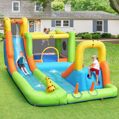 8-in-1 Inflatable Water Slide Bounce House with Splash Pool