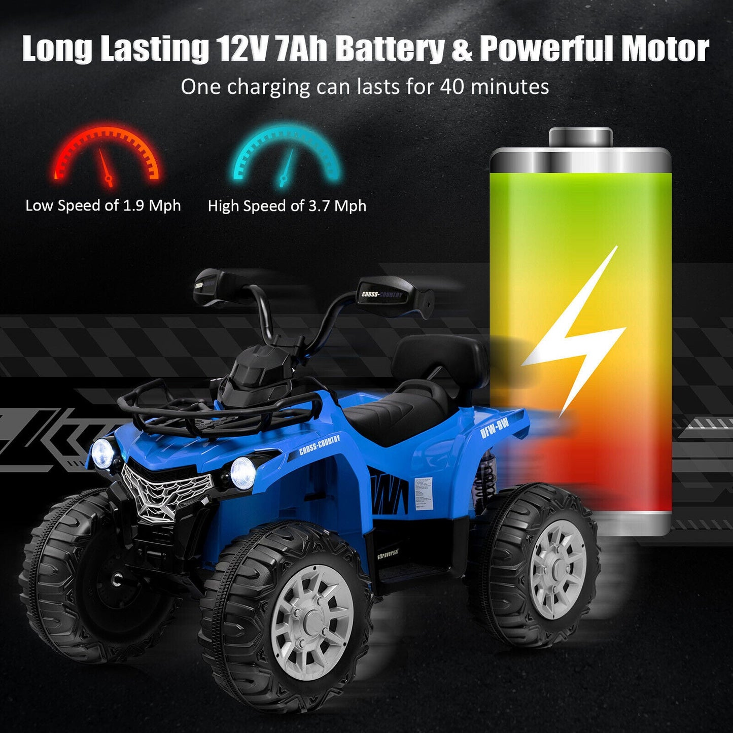 ATV para Niños de 12V con MP3 y Faros - Azul
