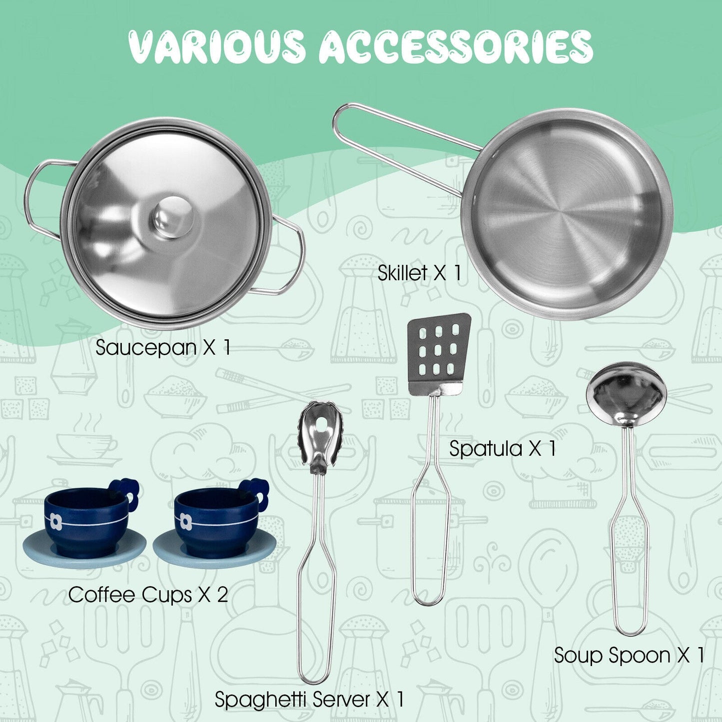 Juego de Cocina de Madera para Niños de 2 Piezas con Luz y Sonido