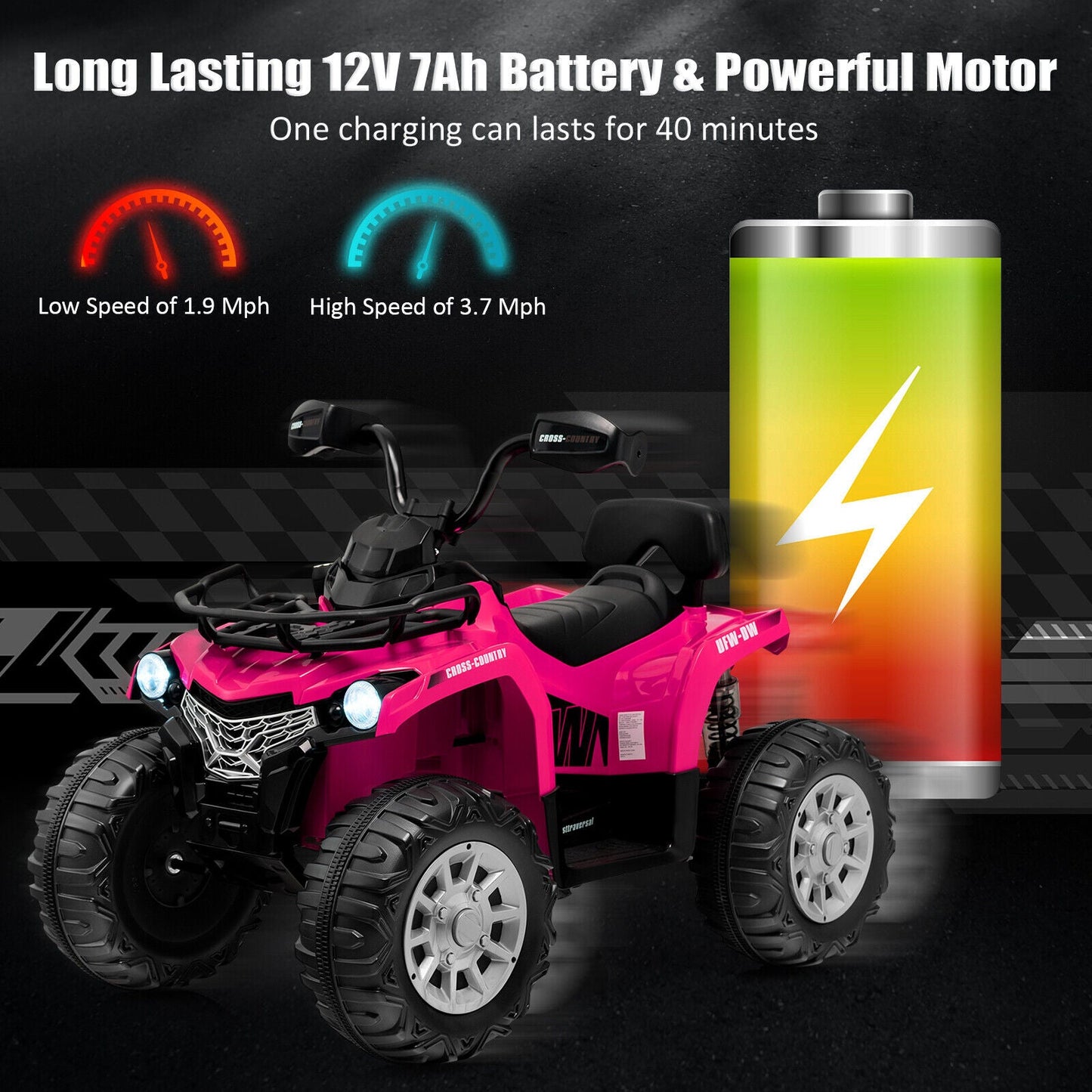 ATV para Niños de 12V con MP3 y Faros - Rosa