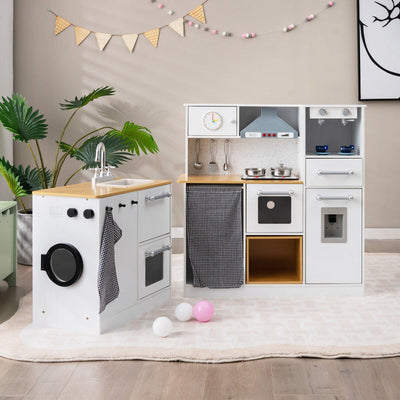 Ensemble de cuisine en bois pour enfants en 2 pièces avec lumière et son