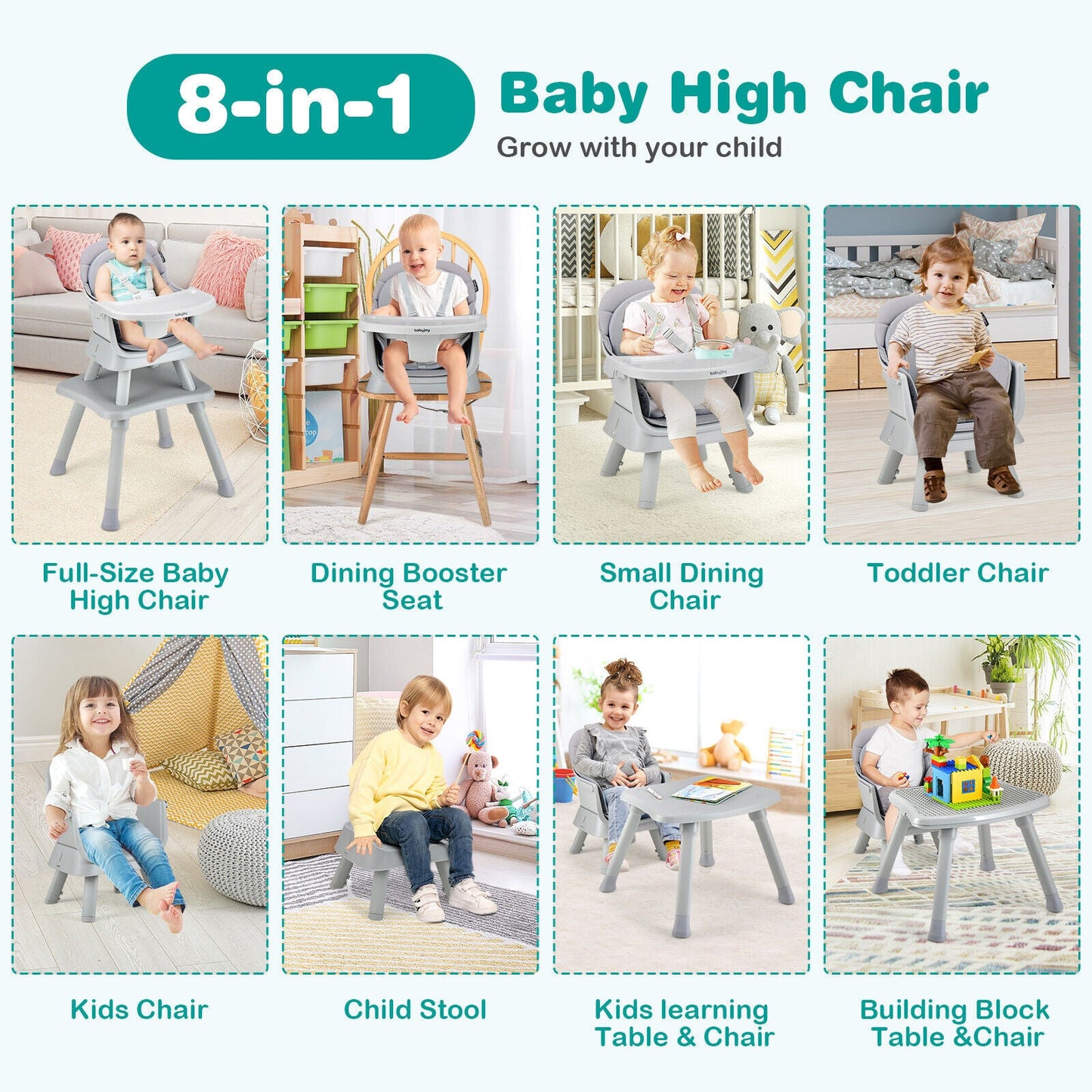 6-in-1 Convertible Baby High Chair - Gray