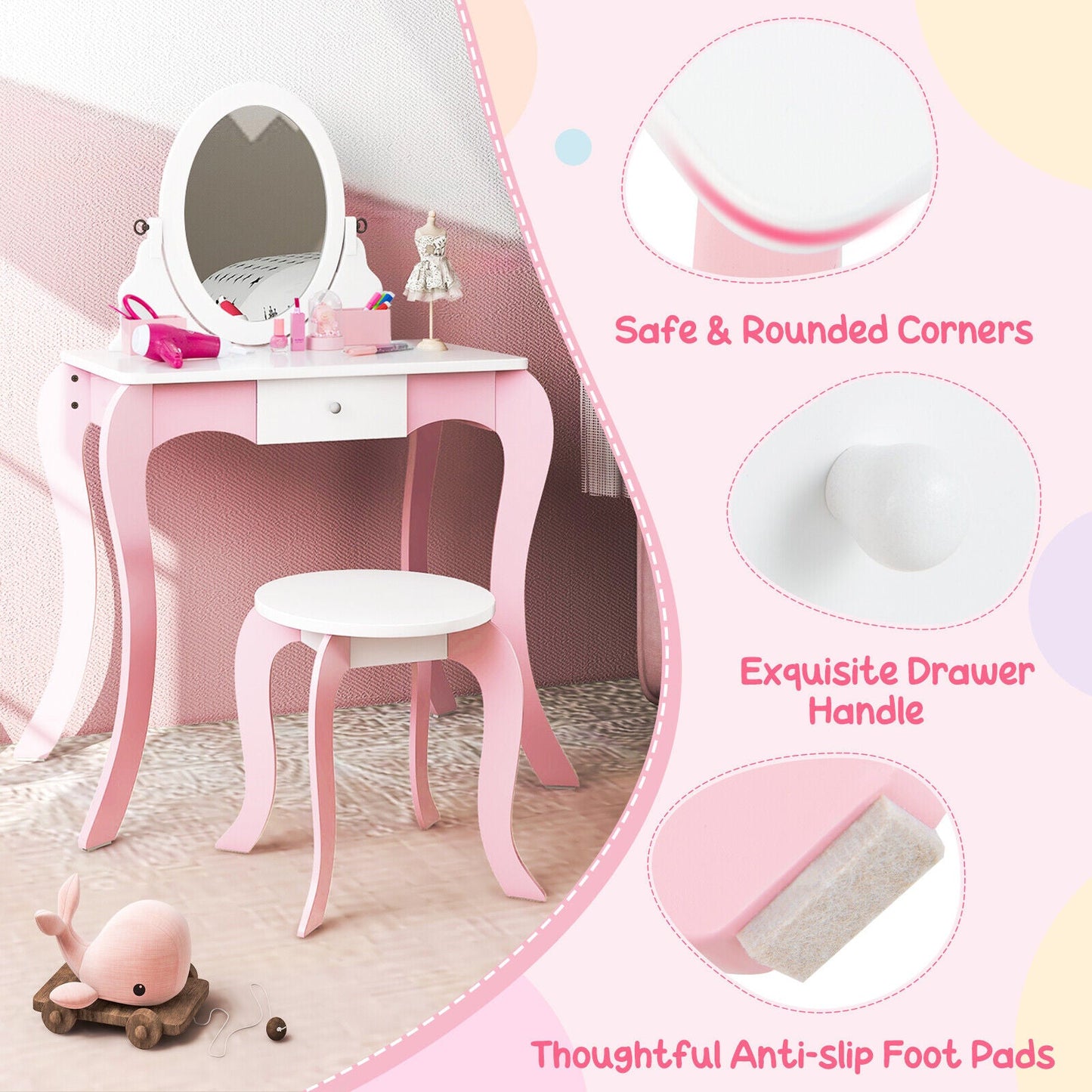 Ensemble de coiffeuse pour enfants Gbruno avec miroir rotatif à 360°