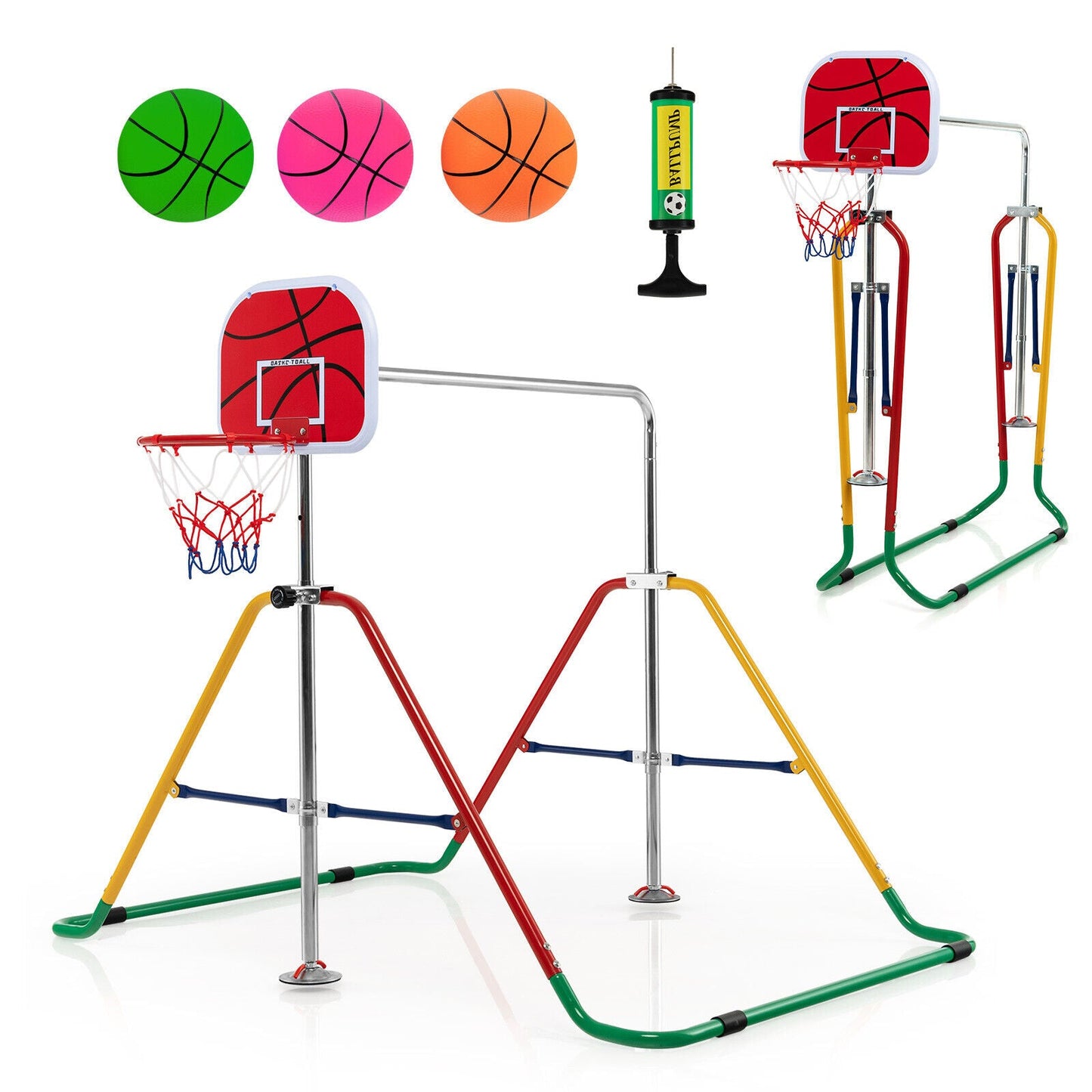 Kids Folding Horizontal Bar with Adjustable Heights - Multicolor