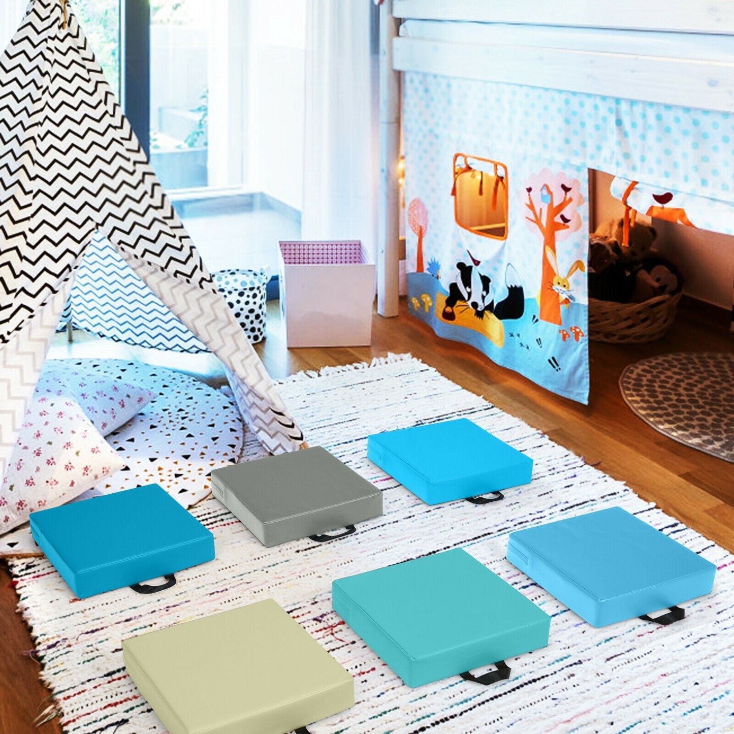 6-Piece Toddler Floor Cushions - Soft Foam Seating with Handles