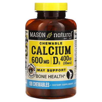 Mason Natural® Calcium 600 mg + D3 – Saveur Café Mocha (100 Comprimés à Mâcher)