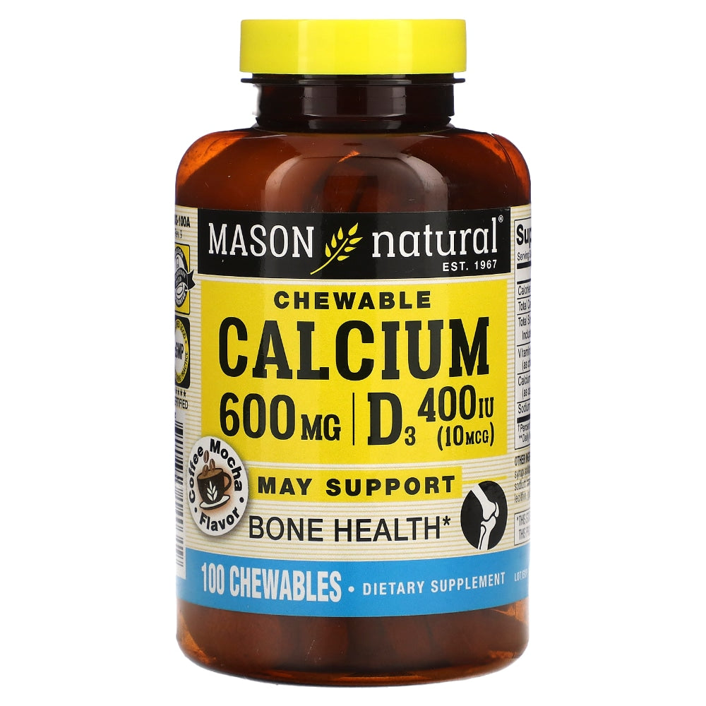 Mason Natural® Calcium 600 mg + D3 – Saveur Café Mocha (100 Comprimés à Mâcher)