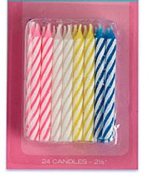 Bougie d'anniversaire rayée multicolore de 2,5" - Pack de 24