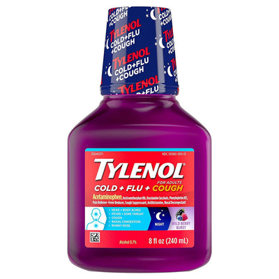 Tylenol Rhume + Grippe + Toux Nuit Saveur Baie Sauvage Liquide, 8 Fl Oz