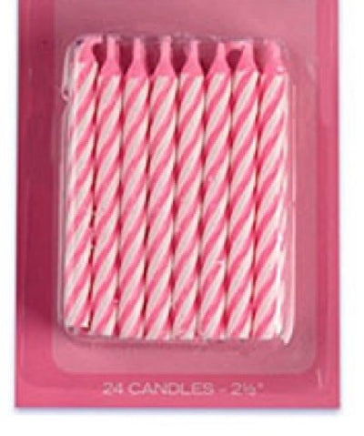 Bougie d'anniversaire rayée rose de 2,5" - Paquet de 24