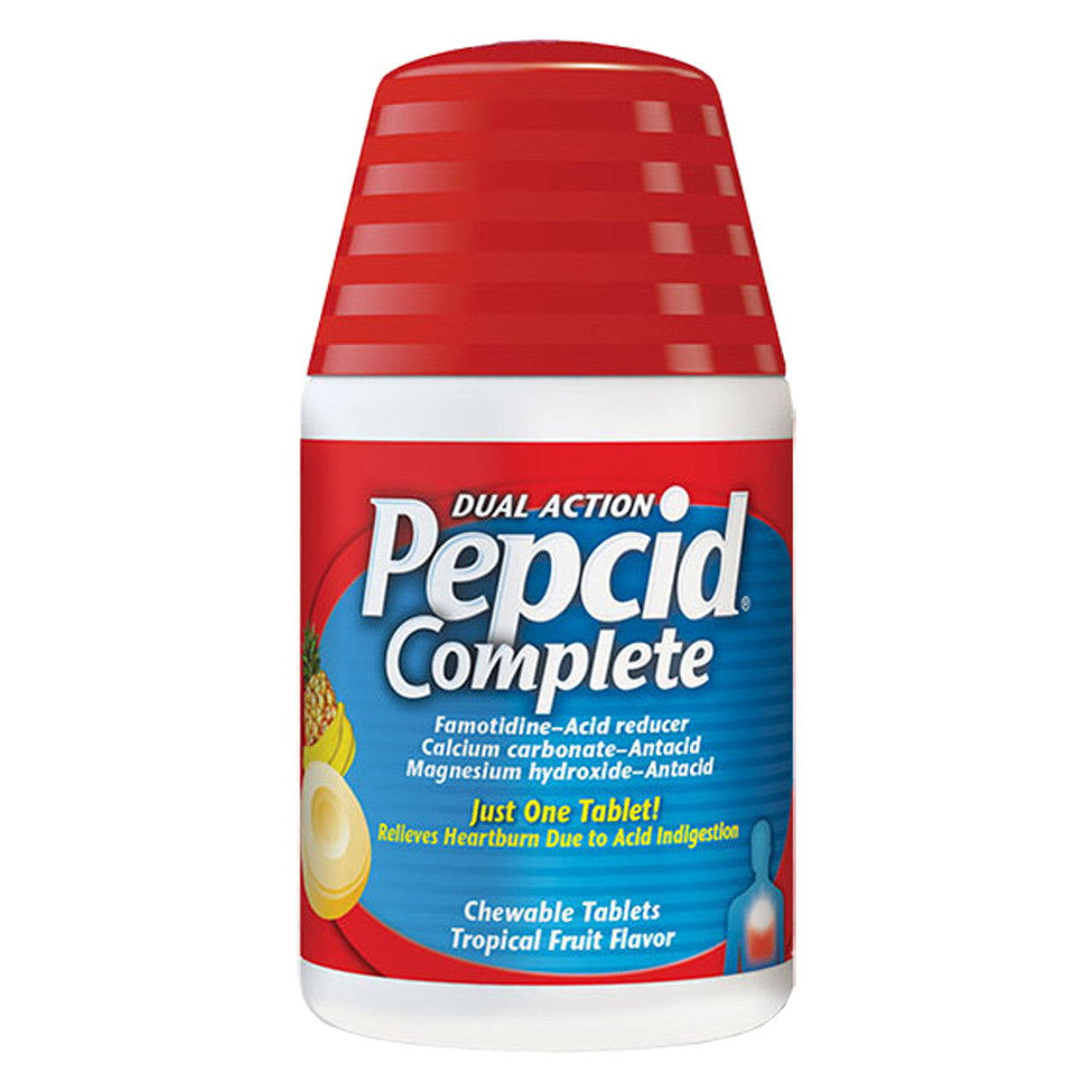 Pepcid Complete Antacide à Double Action - Comprimés à Mâcher au Goût Tropical