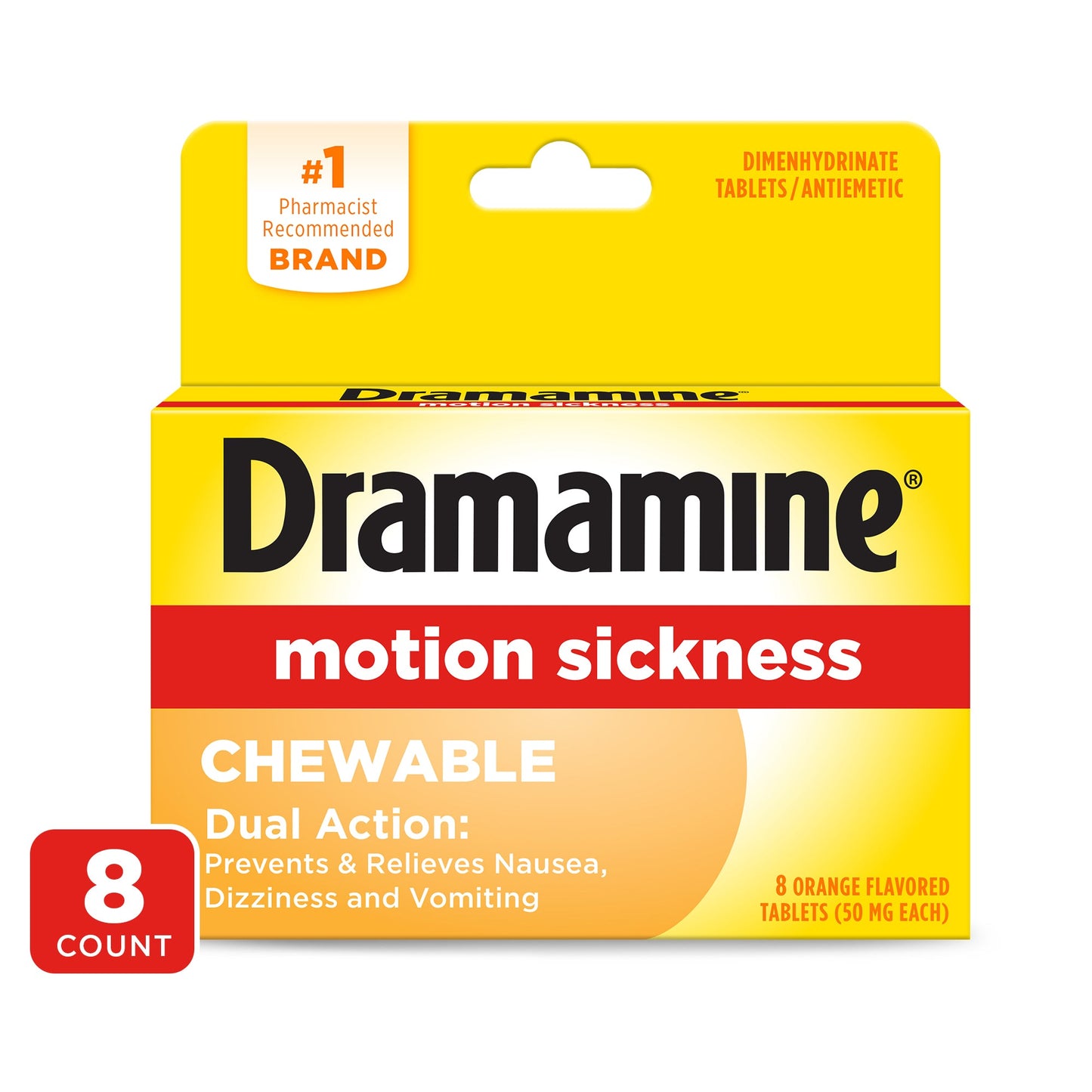 Tabletas Masticables Dramamine 50 Mg - Sabor Naranja