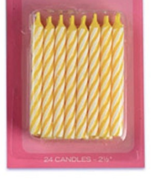 Bougies d'anniversaire rayées jaunes de 2,5" - Paquet de 24