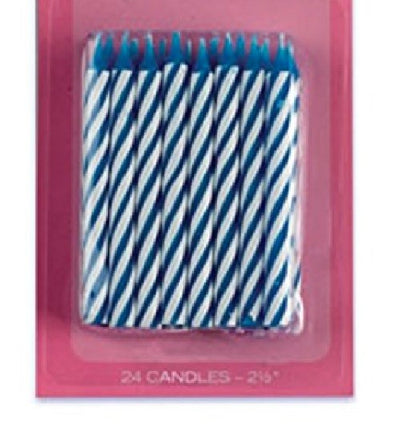 Bougie d'anniversaire rayée bleue de 2,5" - Pack de 24