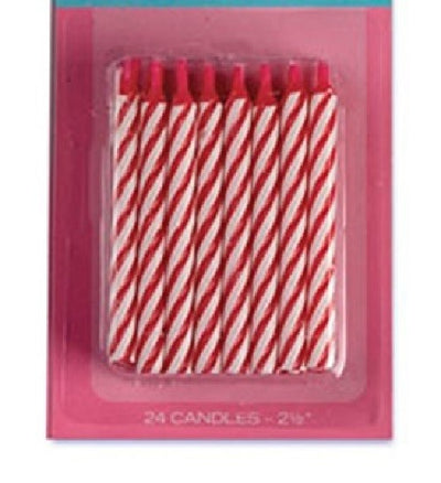 2.5" Red Striped Birthday Candles - Pack of 24
