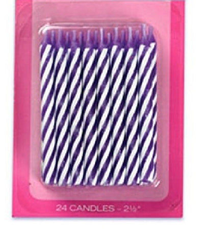 Purple Striped Birthday Candles - 24 Pack