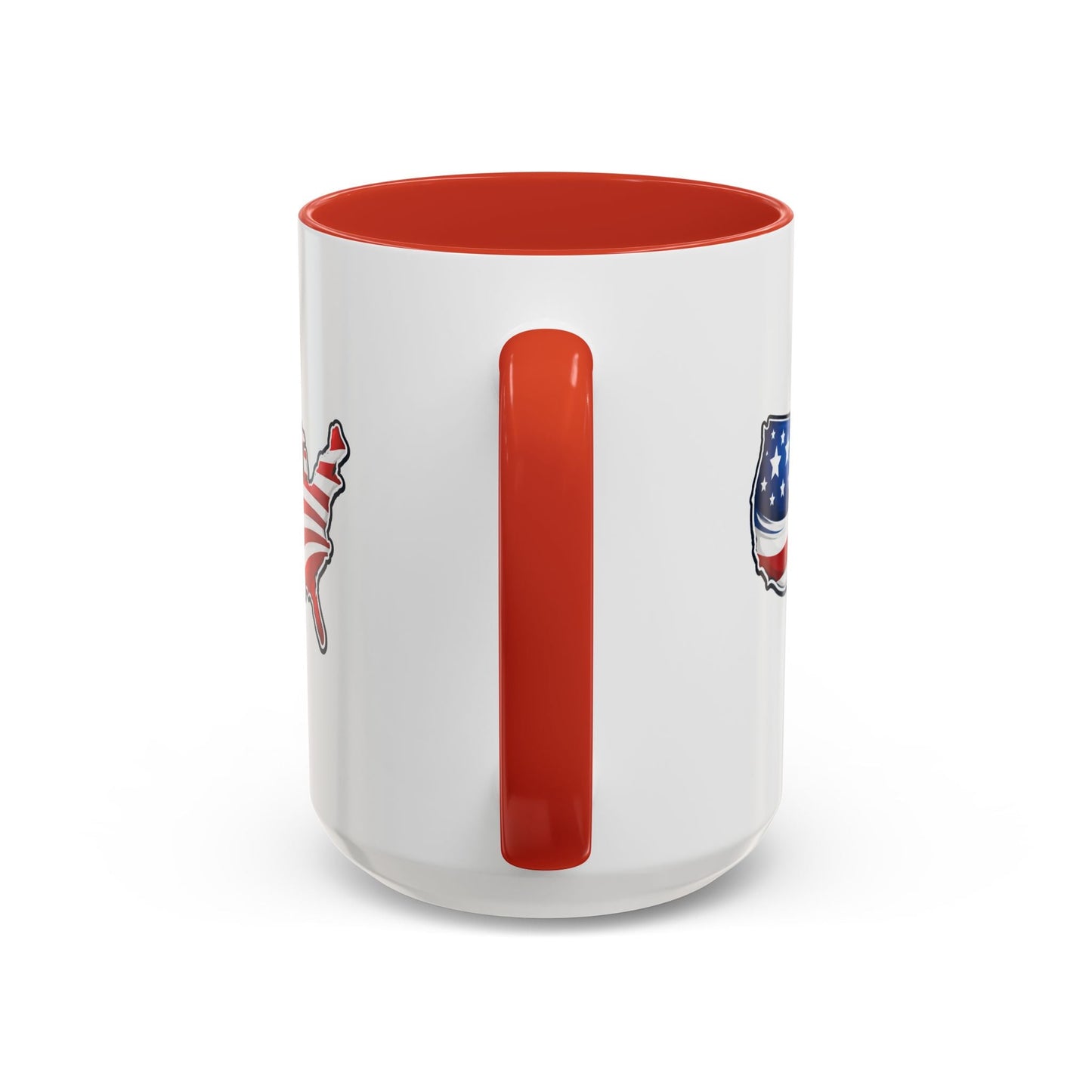 Taza de café patriótica con mapa de EE. UU. y asa roja