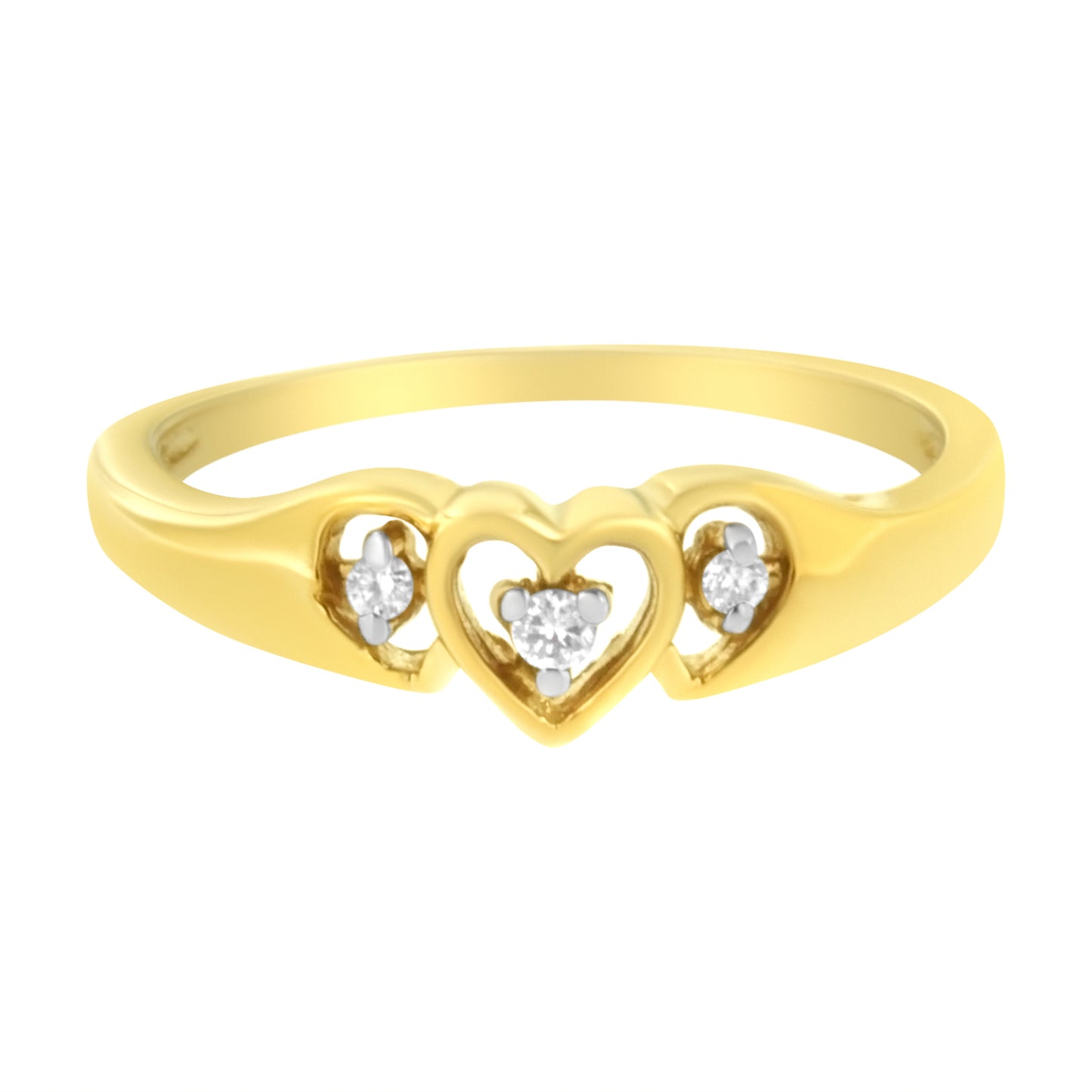 Bague en diamant triple cœur en or jaune 10KT - Taille 7