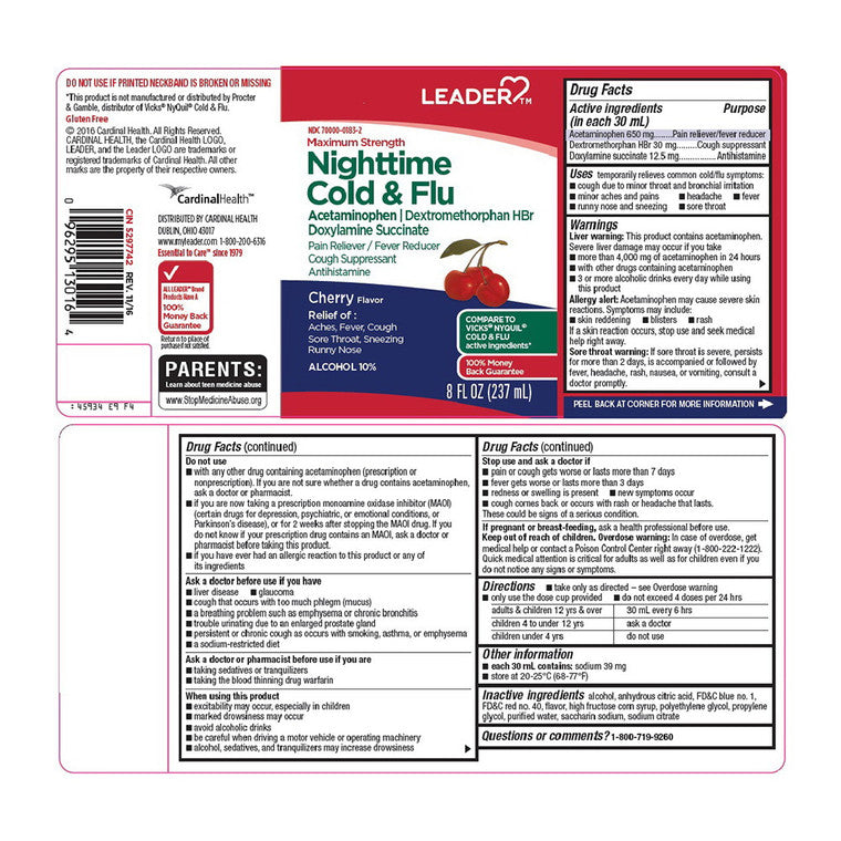 Perrigo Leader Liquid contre le rhume et la grippe de nuit cerise 8 oz