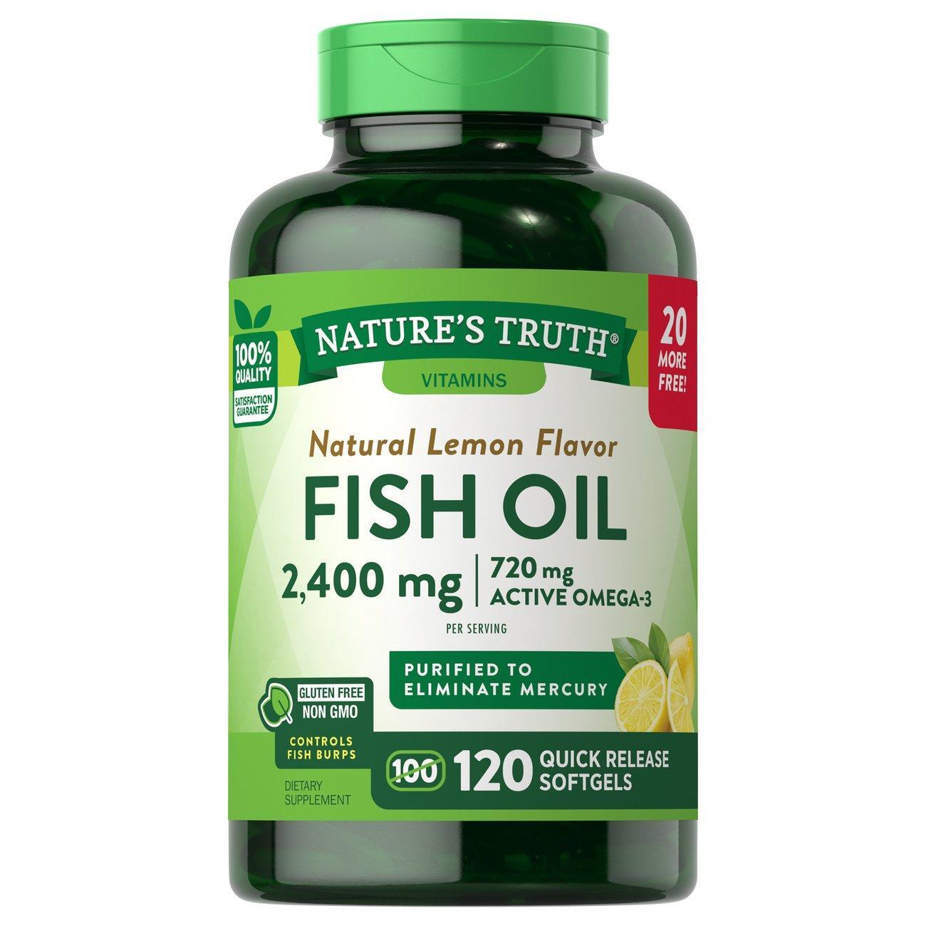 Nature's Truth Fish Oil Softgels, 2400 Mg, Natural Lemon Flavor