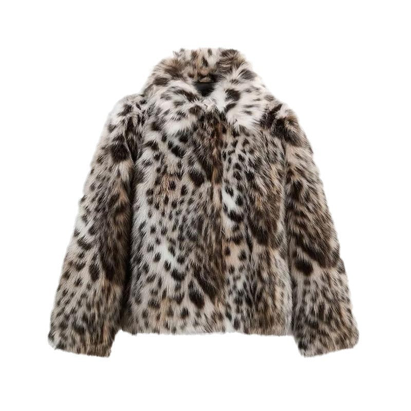 Abrigo Casual de Cuello con Estampado de Leopardo para Mujeres