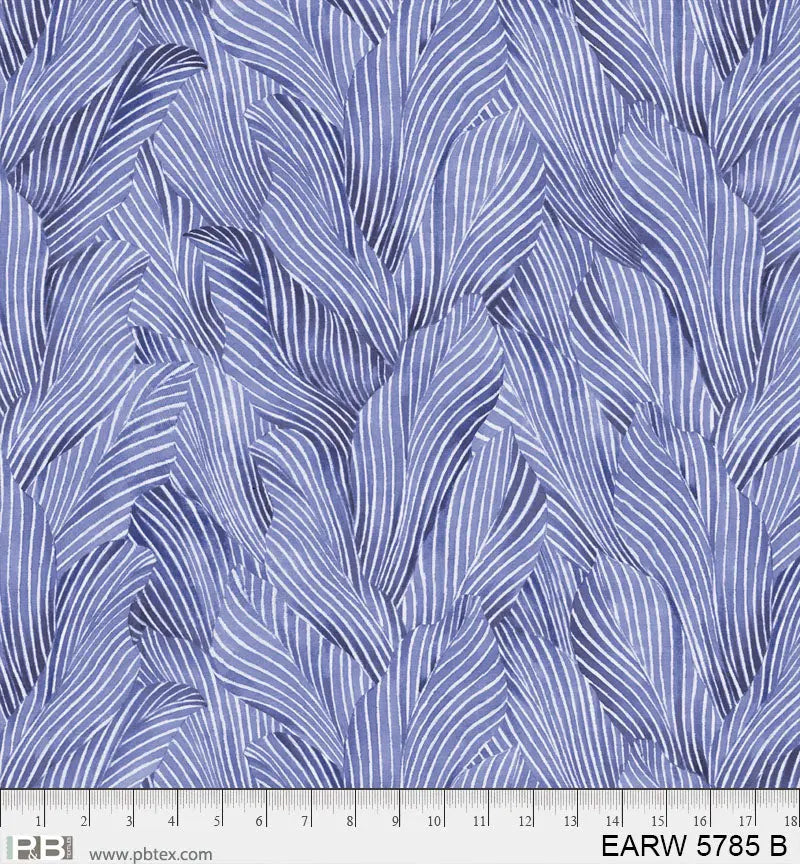 Tissu large en coton à motifs de feuilles bleues et tons terre de 108"