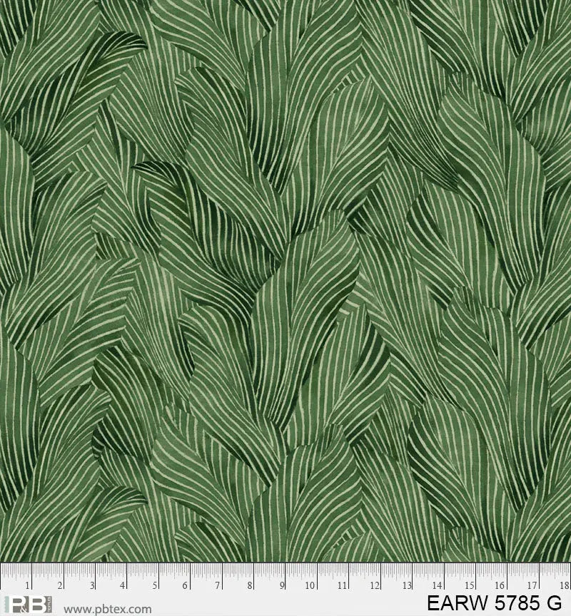 Tela de algodón de fondo ancho de 108" en tonos tierra con hojas verdes