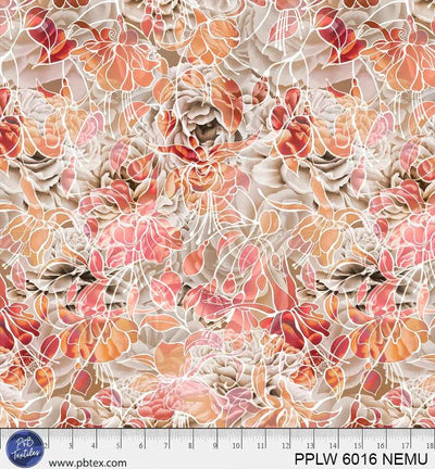 Tissu en coton à fleurs rouges et orange crème Petal Play 108"