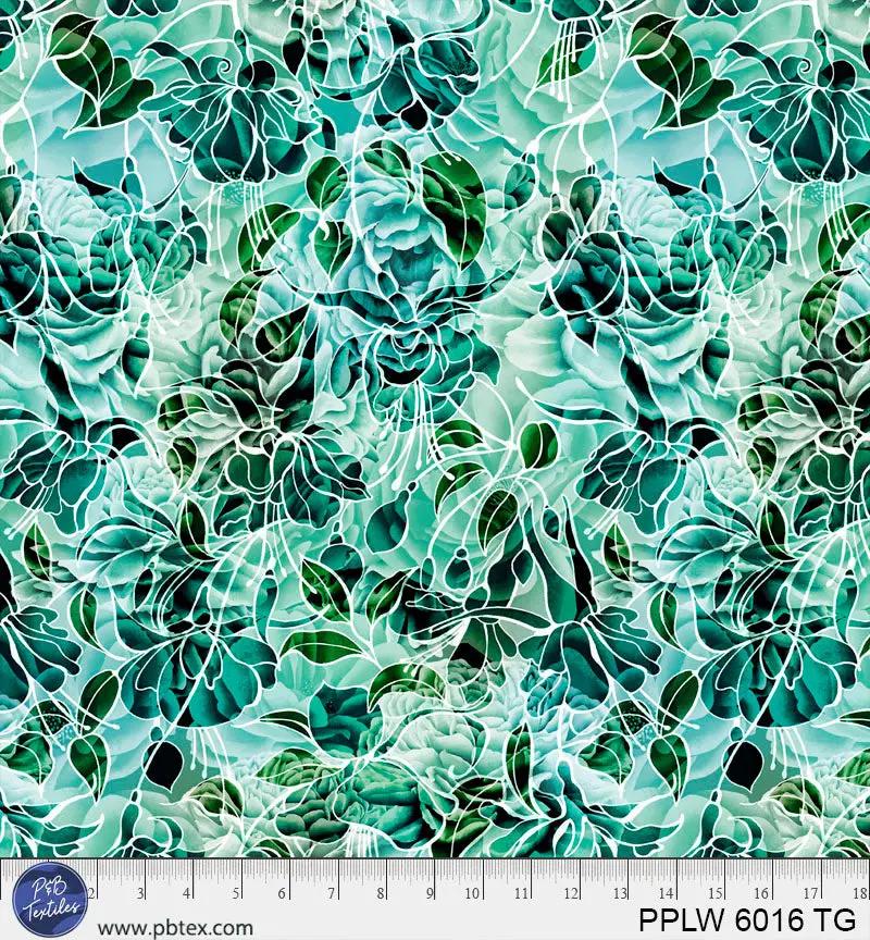 Tissu large en coton à fleurs Petal Play vert teal 108"