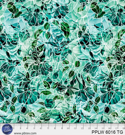 Tissu large en coton à fleurs Petal Play vert teal 108"