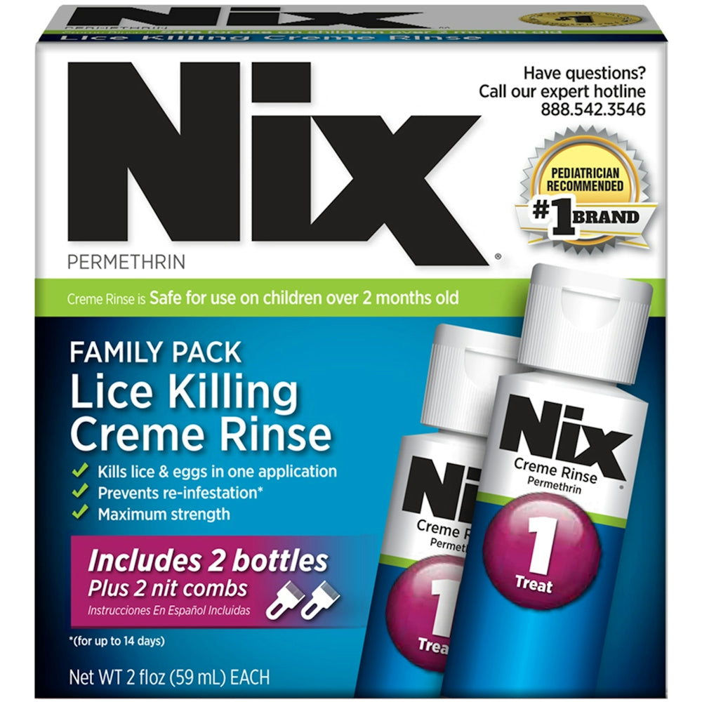 Nix Lice Killing Creme Rinse Family Pack avec peignes à lentes