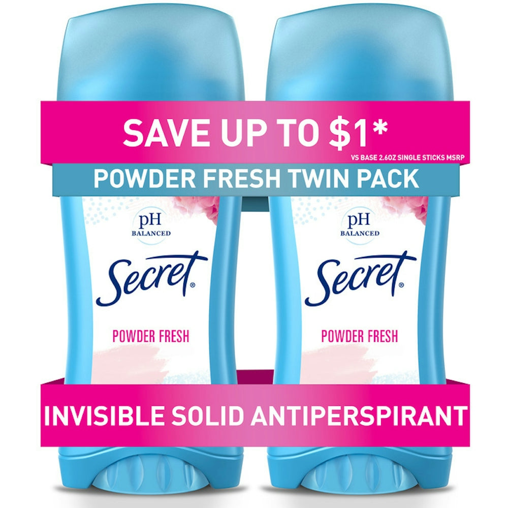 Antiperspirant et Déodorant Solide Invisible Secret, Parfum Poudré, Pack Jumeau