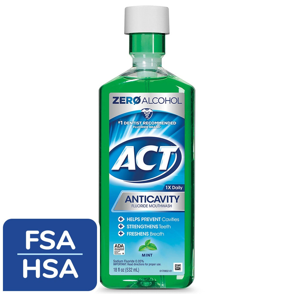 ACT Anticavity Fluoride Mouthwash, Zero Alcohol, Mint - 18 Fl Oz