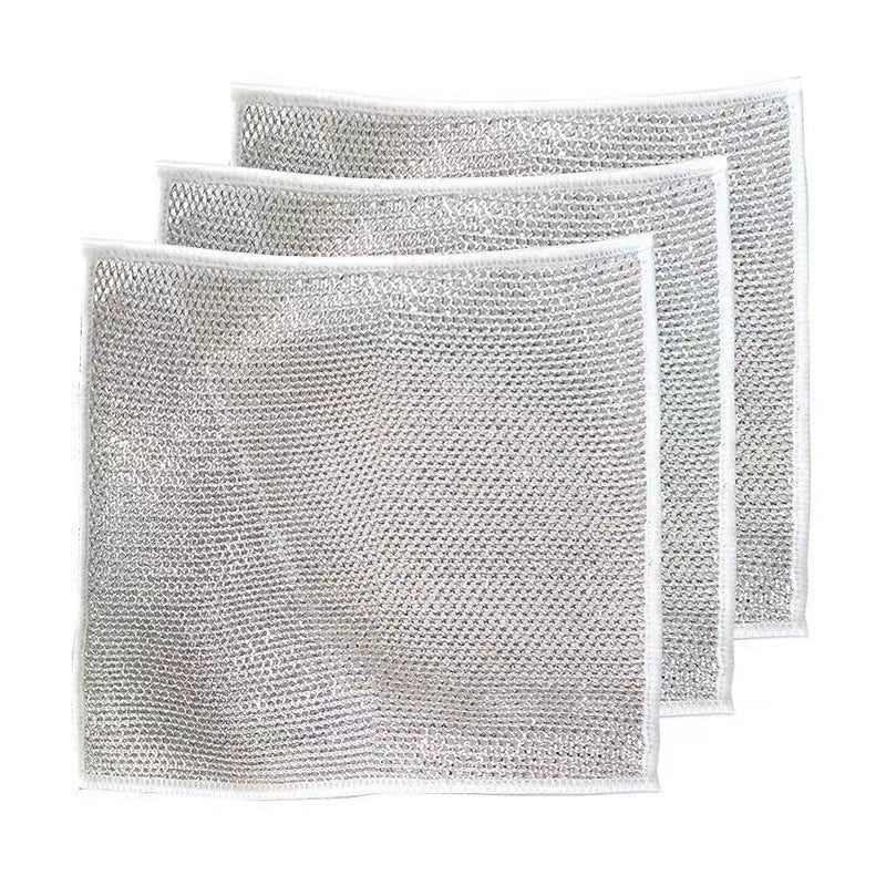 Steel Wire Dishcloth for Home Use, Non-Greasy Steel Wool Scrubbing Cloth, Kitchen Cleaning Cloth, Easy to Clean Silver Wire Rag - Korvel