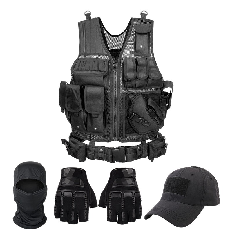 Tactical Vest for Men, Airsoft Vest, Black Molle Vest and Cap Protective Equipment, Tactical Airsoft Gear - Korvel