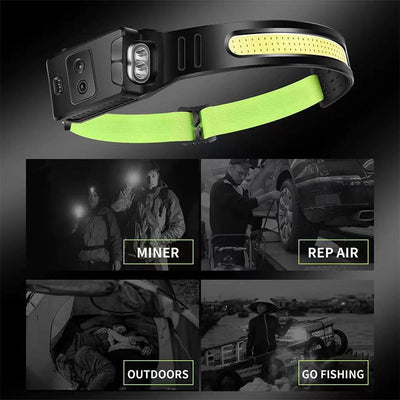 New USB Mini Multi-Function Waving Sensor Headlamp Dual Light Source Floodlight Headlamp Red Light Warning Light - Korvel