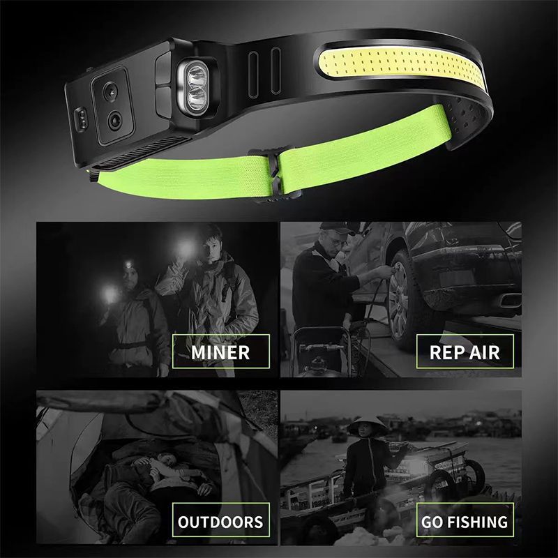 New USB Mini Multi-Function Waving Sensor Headlamp Dual Light Source Floodlight Headlamp Red Light Warning Light - Korvel