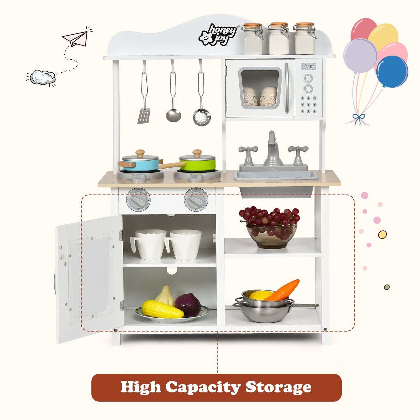 Wooden Pretend Play Kitchen Set for Kids with Accessories