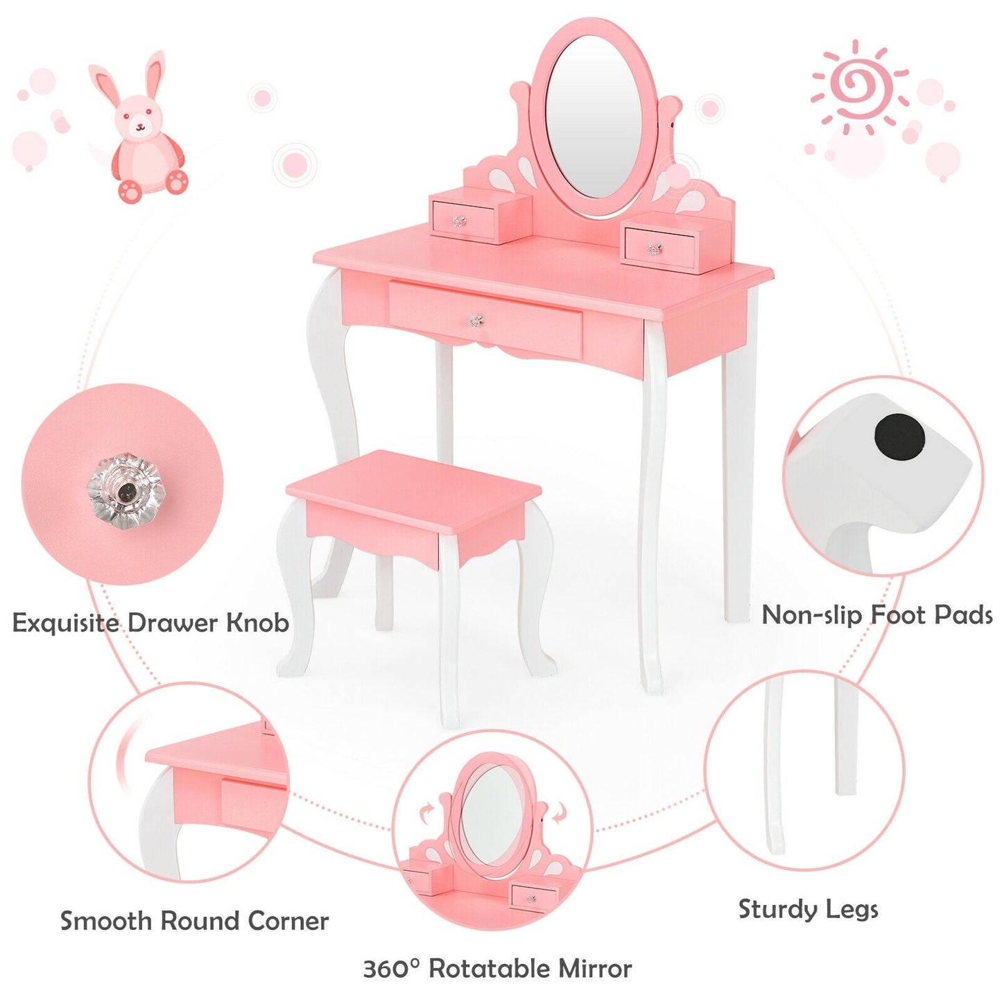 Ensemble de Table de Maquillage pour Enfants Princesse - Rose