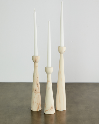 Tapered Pine Wood Candlestick Holder - Cognac & Espresso