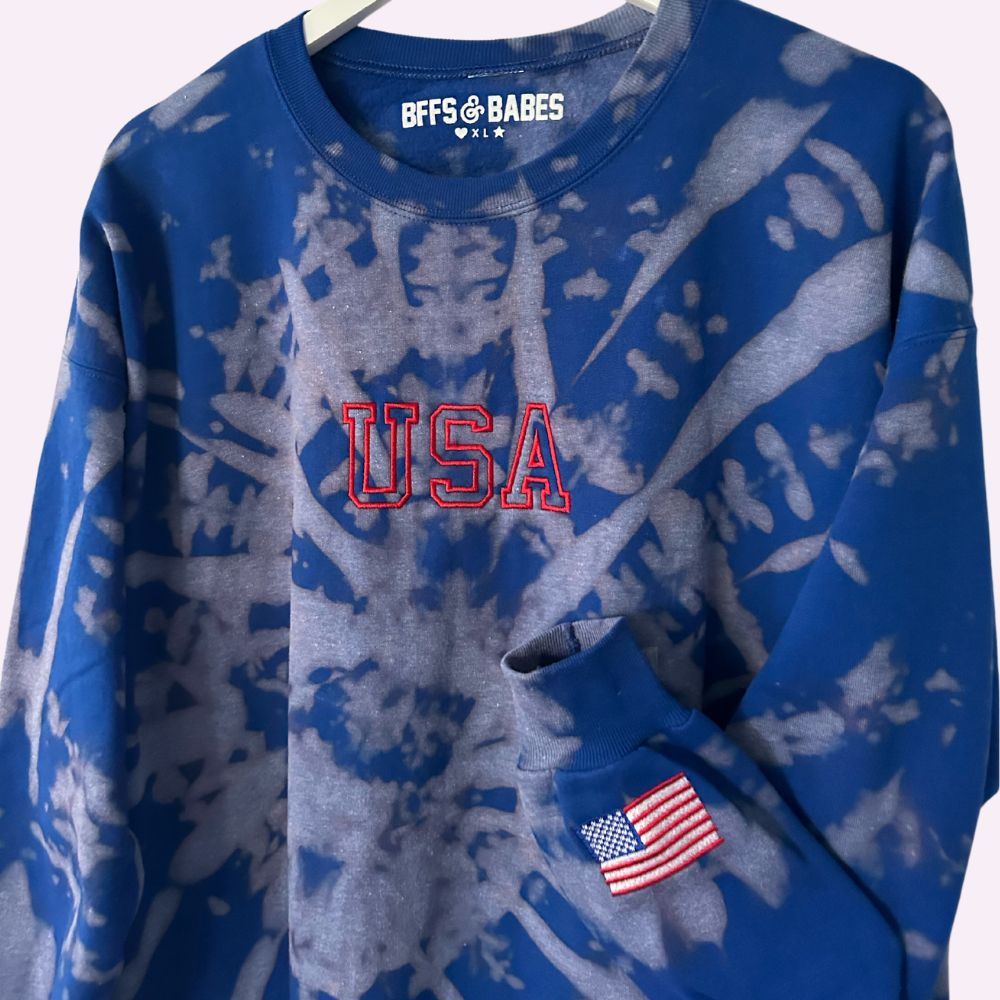 USA STITCH ♡ embroidered tie-dye sweatshirt with flag - Korvel
