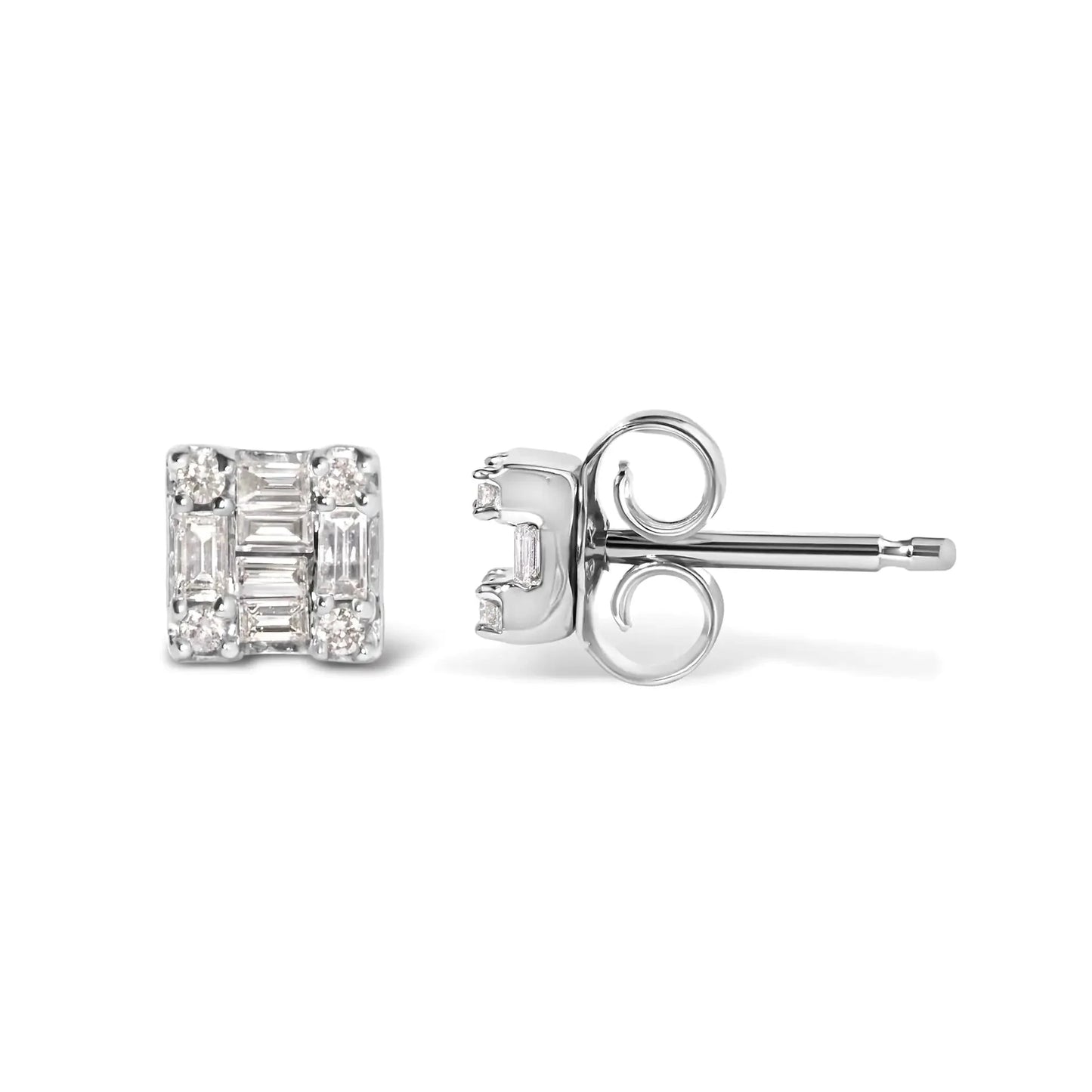 Pendientes de Stud Cuadrados de Diamante Mosaic de Oro Blanco de 10K
