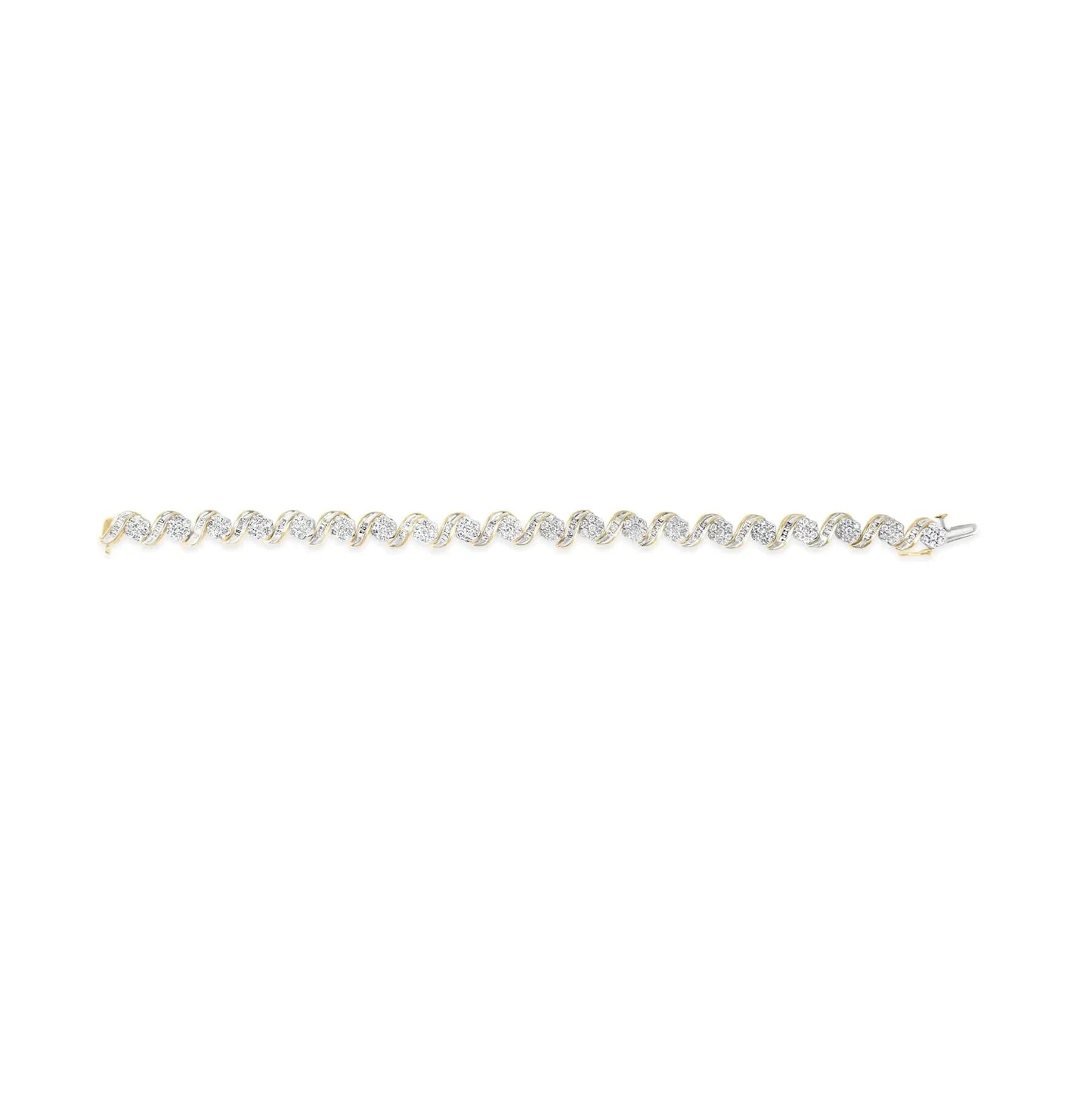 Pulsera de eslabones en espiral de diseño floral con diamantes de oro amarillo de 10 quilates