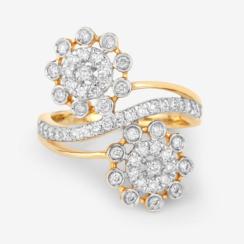 Bague Bypass en Diamant Blanc de 0,56 Carat en Or Jaune 14K