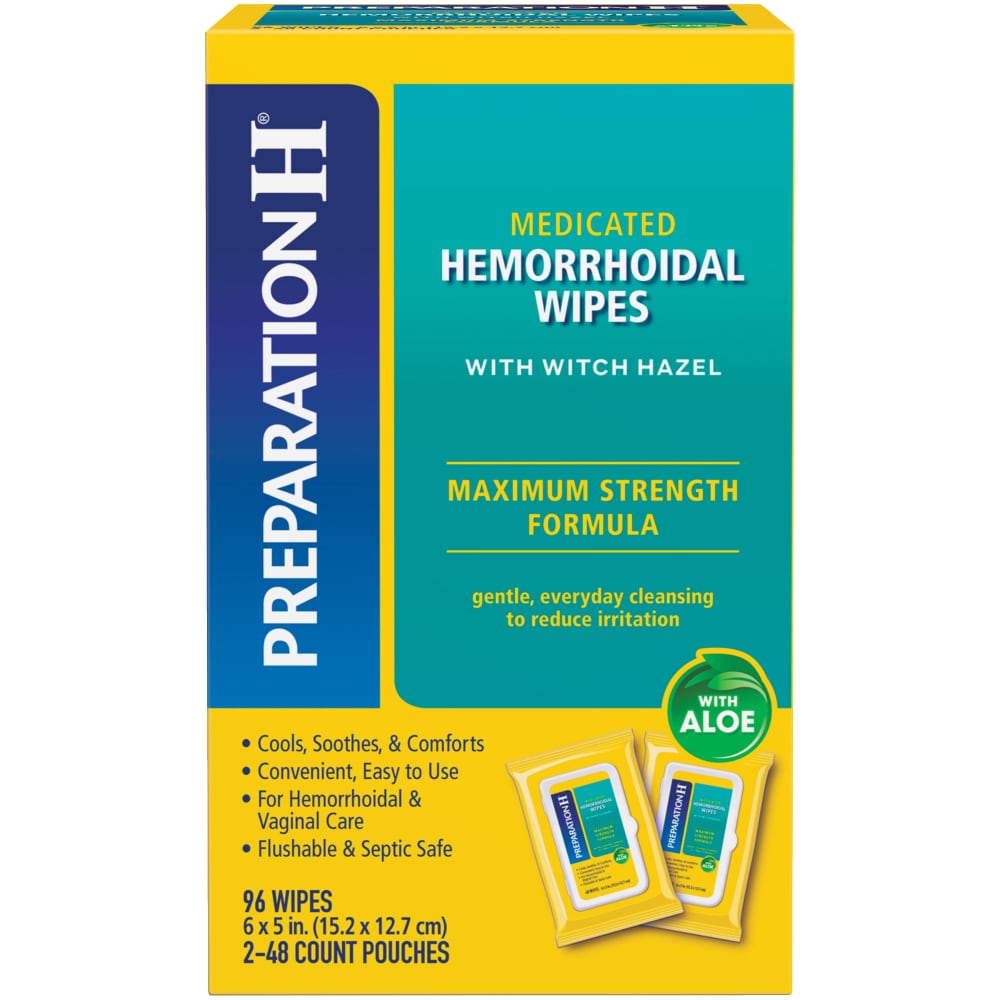 Lingettes Médicinales Flushables Preparation H avec Hamamélis et Aloe