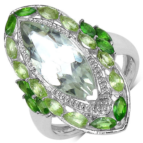Bague en argent sterling avec améthyste verte de 4,90 carats et péridot