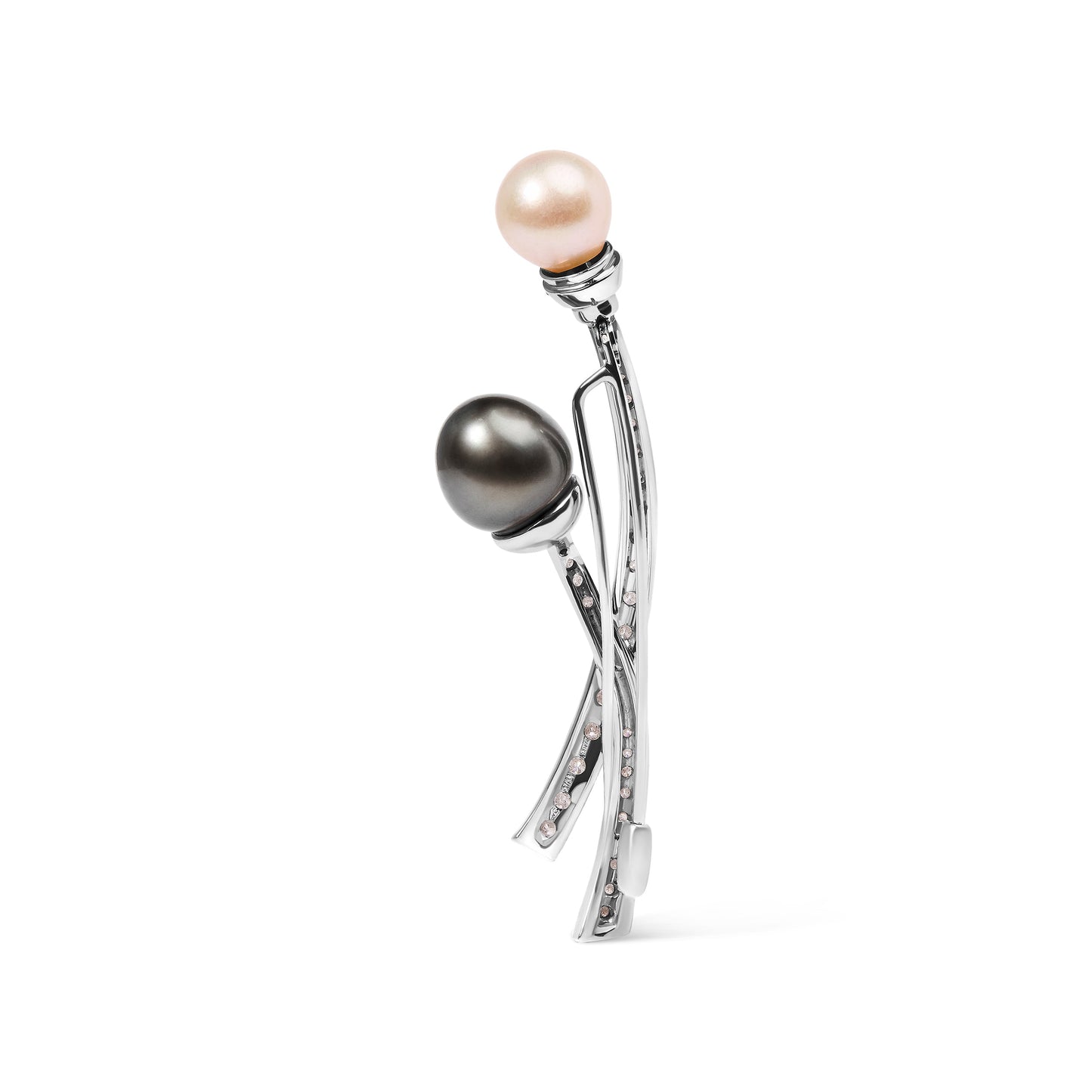 Broche épingle en or blanc 18K avec diamants et perle de mer du Sud cultivée