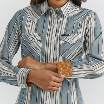 Vintage Grey Stripe Button-Up Shirt for Women | Wrangler - Korvel