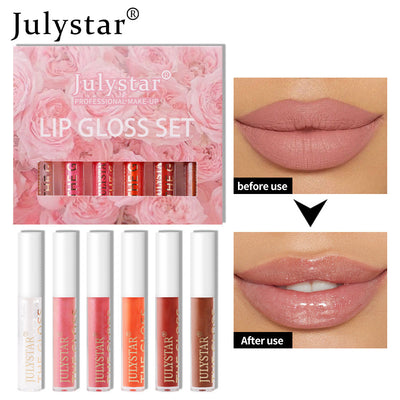 Six Pack Multi-Color Moisturizing Watery Glass Lip Gloss Pearl Watery Lip Glaze Non-Stick Mirror Lip Gloss - Korvel